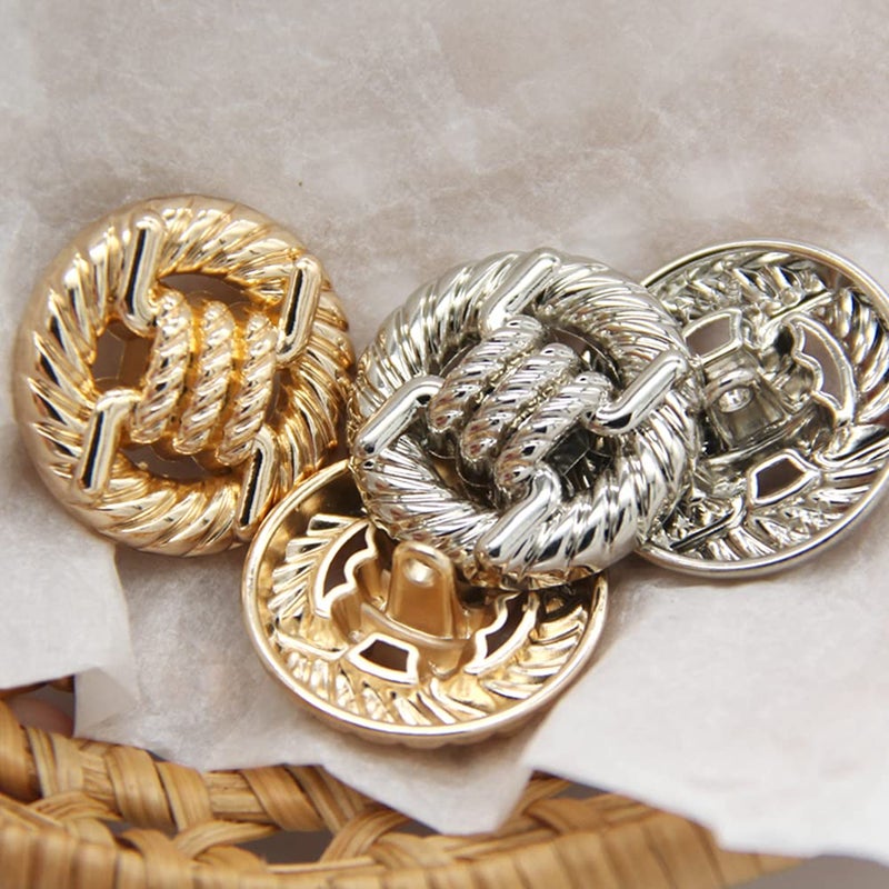 vingol 5 PCS Round Alloy Metal Buttons,Knotted Rope Hollow Pattern, for Clothes Women Coat Sweater Sewing Accessories (Golden, 25mm) - Image 2